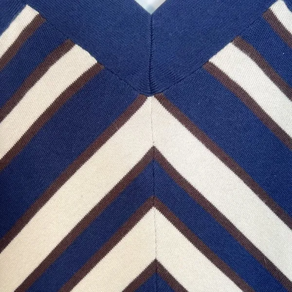 Milly of New York Navy Blue Cream Brown Silk Cashmere Sweater Dress Womens M - Image 8