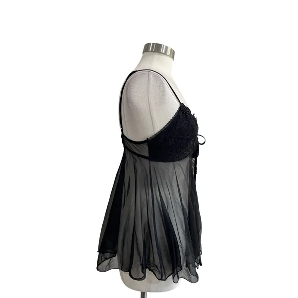 Source Unknown Black Sheer Lace Babydoll Lingerie Vintage Y2K Tie Front Size‎ M - Image 3