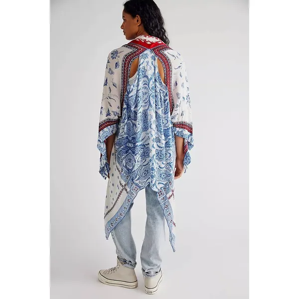 Free People Kiss The Sky Butterfly Kimono M/L Gauzy Bohemian Asymmetrical Hem - Image 6