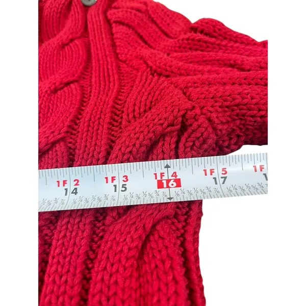 Lauren Ralph Lauren M Red Cable Knit Shawl Collar Button Shoulder Sweater Chunky - Image 10
