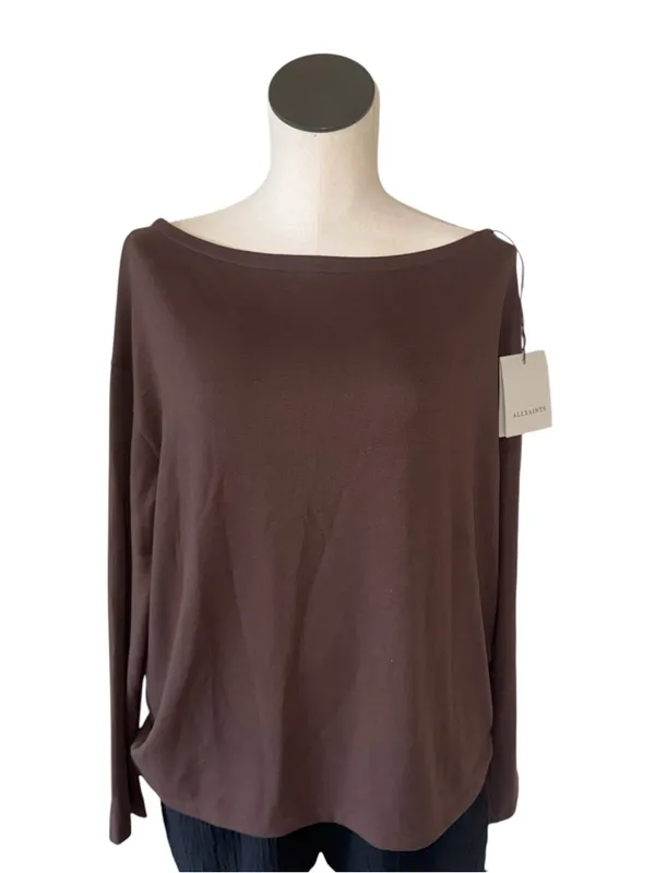 NWT AllSaints Rita Boat Neck Long Sleeve Top Medium BITTER BROWN - Image 5