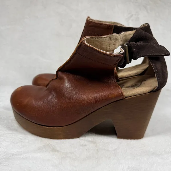Free People Brown Leather Wooden Platform Clog Booties‎ Made in Spain 40 1012 - Image 9