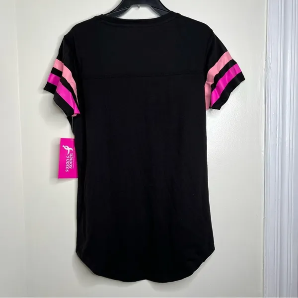 Susan G Komen Breast Cancer Awareness T Shirt Size Medium Black Pink V Neck - Image 2