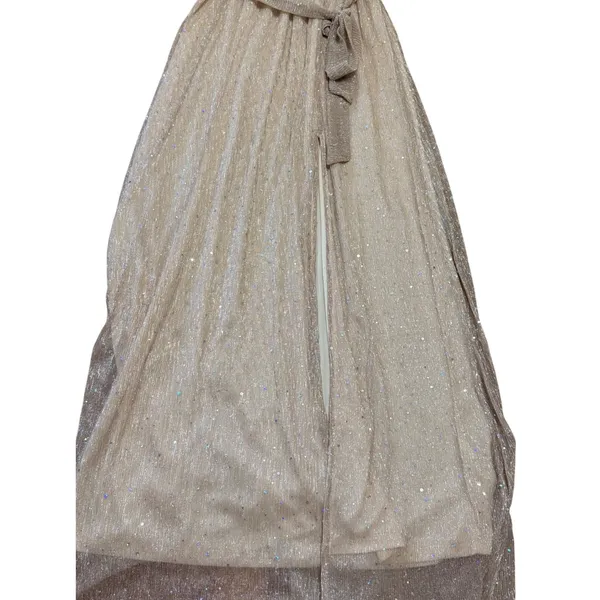 Baltic Born Sparkle Gown Champagne Gold Metallic Shimmer Maxi Dress Sz M - Image 8