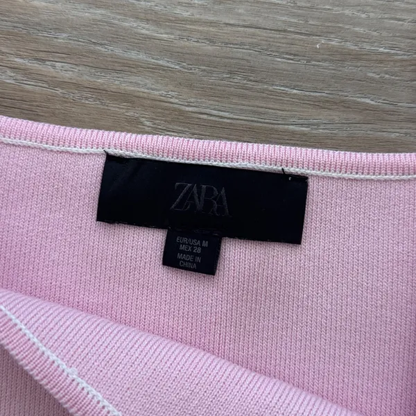 Zara Pink Knit Mini Dress Women's M Gold Button Pockets Sleeveless Preppy - Image 2