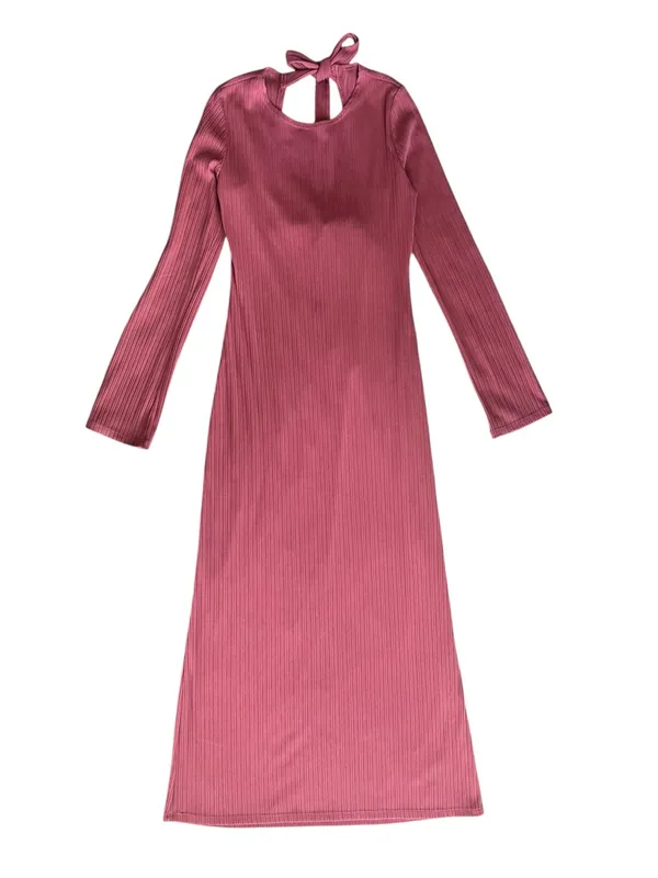 Reformation Women’s Benedict Long Sleeve Tie Back Ribbed Knit Midi Dress Rust - Image 12