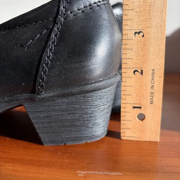 Earth Origins Madison Black Leather Pleated Slip On Block Heel‎ Loafers 6.5 - Image 10