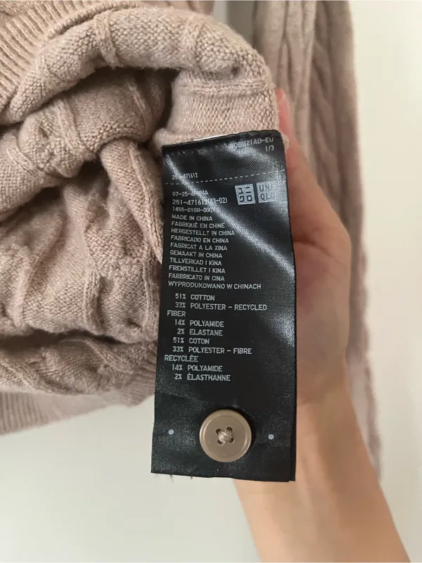 Uniqlo Brown Cable Knit Button Up Cardigan Small Cotton Quiet Luxury Preppy - Image 5