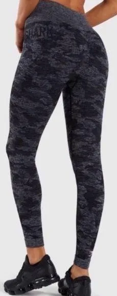 GYMSHARK Camouflage Gray-Black Leggings Stretchy Sporty Sexy Size small - Image 2