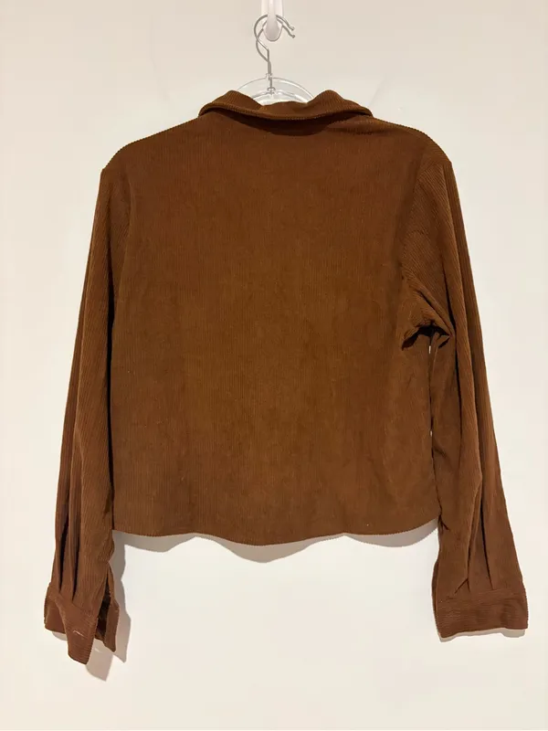 Zeagoo Fashion Cropped courdoroy Shacket Button‎ Down Crop Jacket brown size XS - Image 3