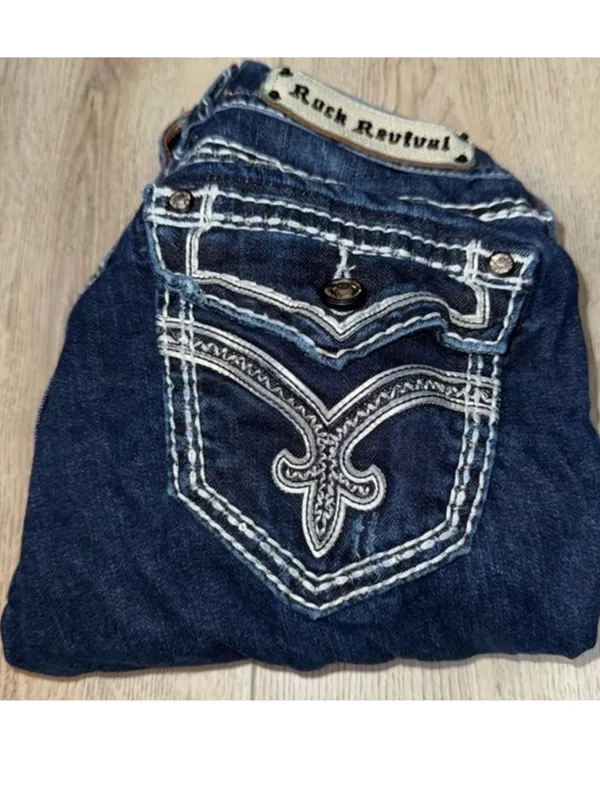 Rock Revival clover Women's Dark Blue Capri crop cropped jeans denim - Image 2