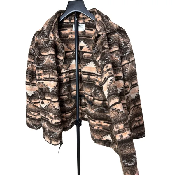 Black Mountain Outdoor Southwestern Fleece Jacket Brown Geometric Zip Womens M - Image 3