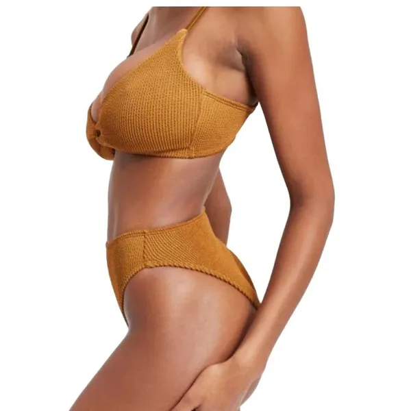 NEW Good American Always Fits Large Brown Bronze Crinkle Twist Bikini Top v6x - Image 3