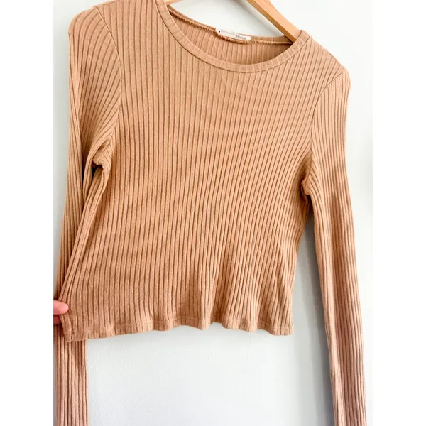 Reformation | Jackie Ribbed Long Sleeve Top in Buff Tan | Est. Sz M - Image 4
