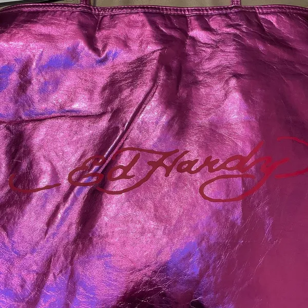 Ed Hardy Sequined Love Eternal metallic hot‎ pink tote bag NEW READ - Image 5