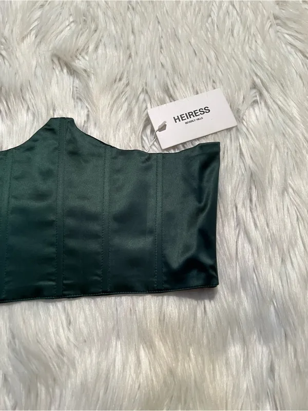 Heiress Beverly Hills Women's Size Small Waist Corset Top Dark Green Zip Back - Image 3