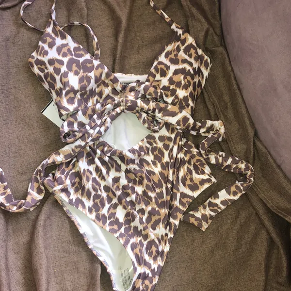 Aerie Leopard Print Cutout One Piece Swimsuit Small | Wrap Tie Waist - Image 6