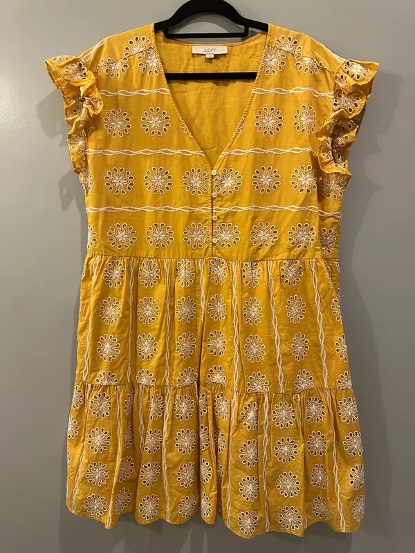 LOFT Eyelet V-Neck Ruffle Sleeve Henley Tiered Dress - Image 3