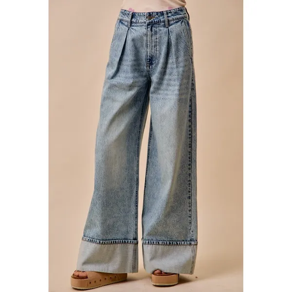 SO ME Mid Rise Plated Wid Leg Denim Jean - Small - Image 3