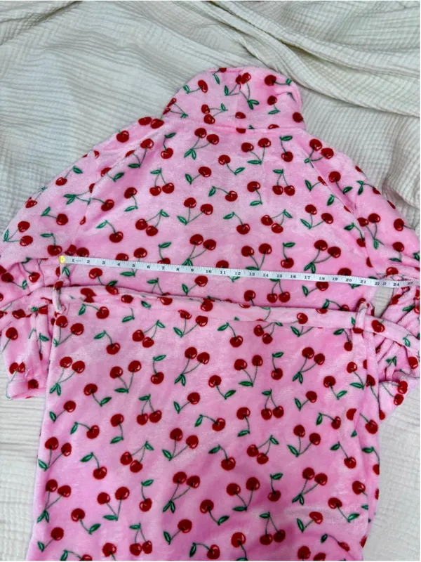 Women's Spoiled Angel Cherry Print Robe, Size M, Pink and Red - Image 6
