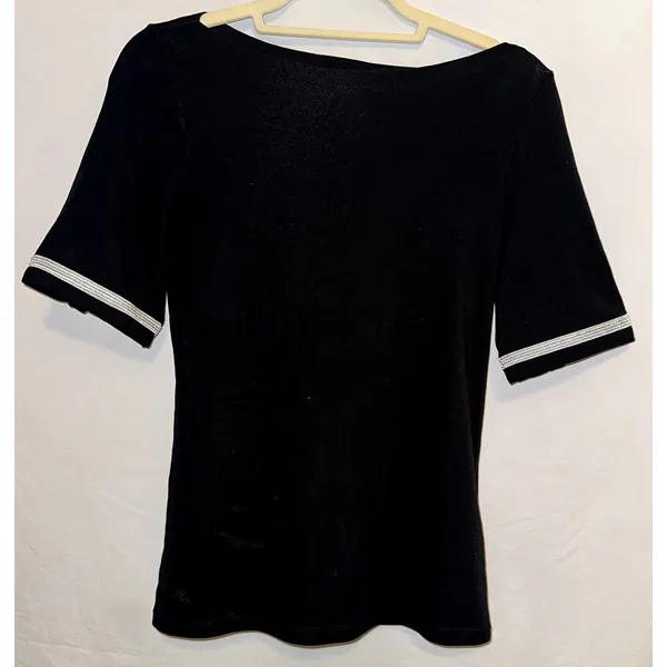 Ralph Lauren Black Silver Short Sleeve Button Detail Size Medium Blouse Cotton - Image 2