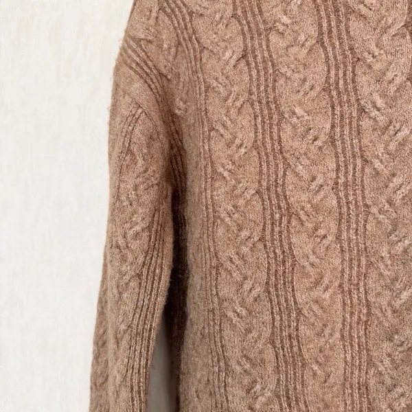 J. Crew Women’s Cable Knit Sweater Wool Alpaca Blend Soft Yarn in Brown S - Image 14