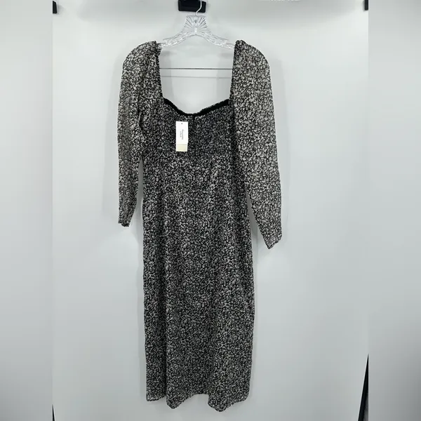 Abercrombie & Fitch NWT Emerson Black/White Chiffon Long Sleeve Midi Dress SZ M‎ - Image 2