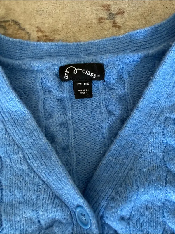 Art Class Blue Cable Knit Button Up Cardigan - Image 4