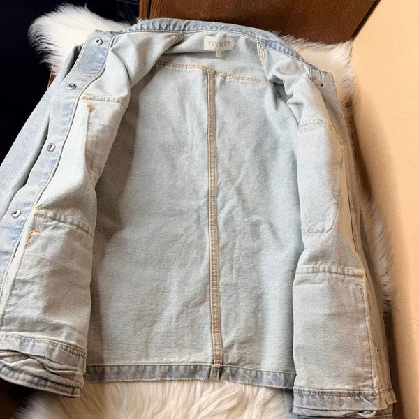 Veveret Denim Utility Jean Jacket Light Wash Oversized Cargo Pockets Size Large - Image 8