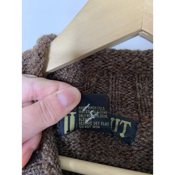 Vintage Sweater Womens Large VNeck Wool Blend Kangaroo Pocket Brown In Knit - Image 6