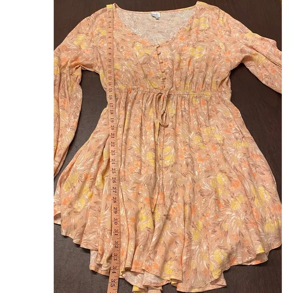 Cozy Co Boho Peach Long Sleeve Mini Dress Pockets Large Prairie Soft Girl Flowy‎ - Image 7