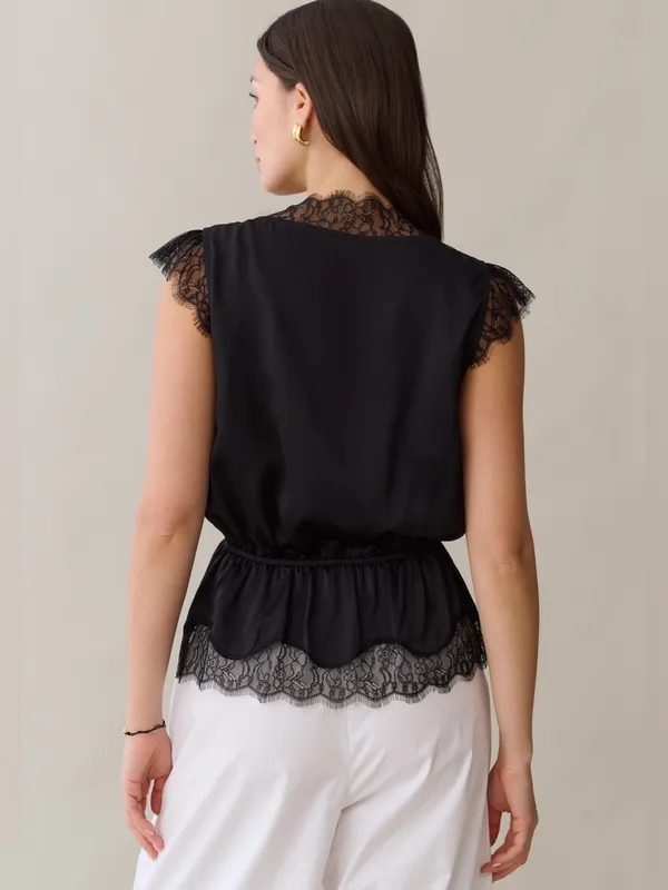 NWT Sorella Yada Silk Top size XS Black lace blouse Alexis Few Moda - Image 5