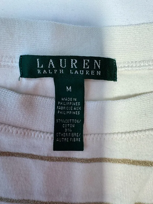 Lauren Ralph Lauren White and Gold Metallic Striped Boatneck Top - Image 8