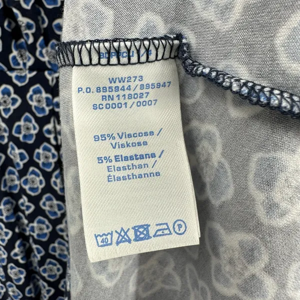 Boden Size US 14 Short Sleeve V-Neck‎ Midi Dress Blue Black Flower Print Pattern - Image 4