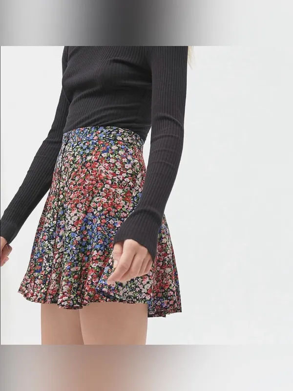 UO Millie Button-Front Mini Skirt Floral Mini Skirt - Cream Autumn Floral S-P - Image 5