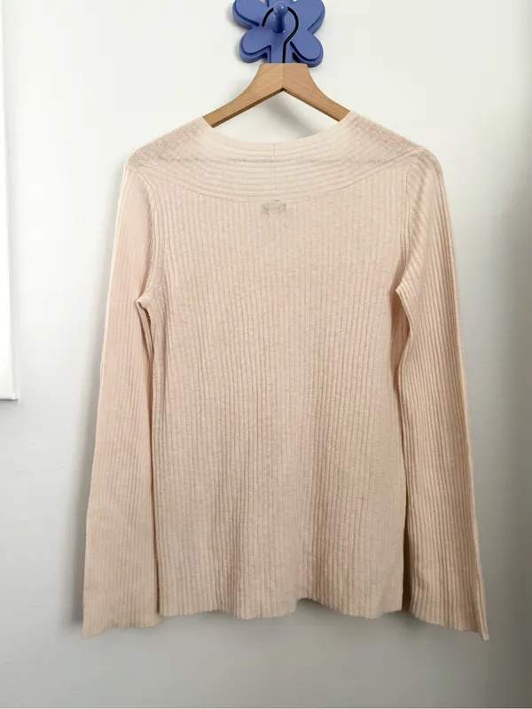 Vince‎ Medium V-neck ribbed wool cashmere blend sweater cream beige sheer - Image 5