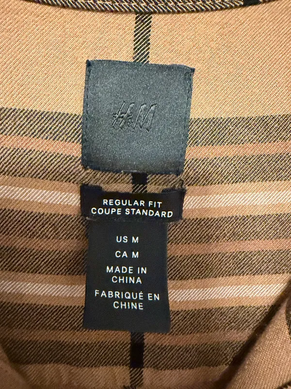 H&M Regular Fit Plaid Button-Up Shirt Brown/Black/White Cotton M - Image 2