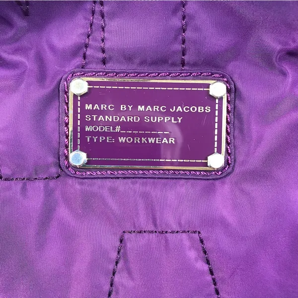 MARC By MARC JACOBS Workwear Quilted Signature Tote Bag Purple Nylon Travel EUC - Image 10