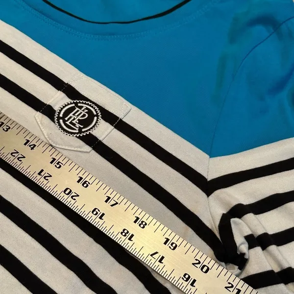Ralph Lauren Teal and Black Striped Long Sleeve Top - Image 7