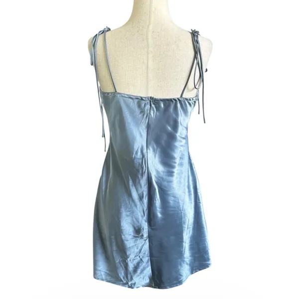 Cider Women's Blue Satin Cowl Neck Slip Mini Dress Size Medium | 0137 - Image 2