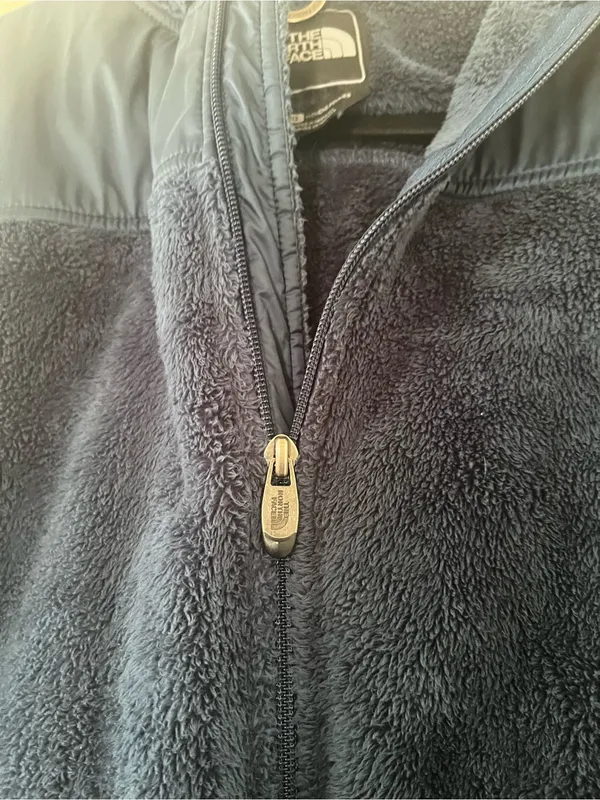 The North Face Blue Hooded Fleece Jacket Womens Large Fuzzy Plush Full Zip - Image 4