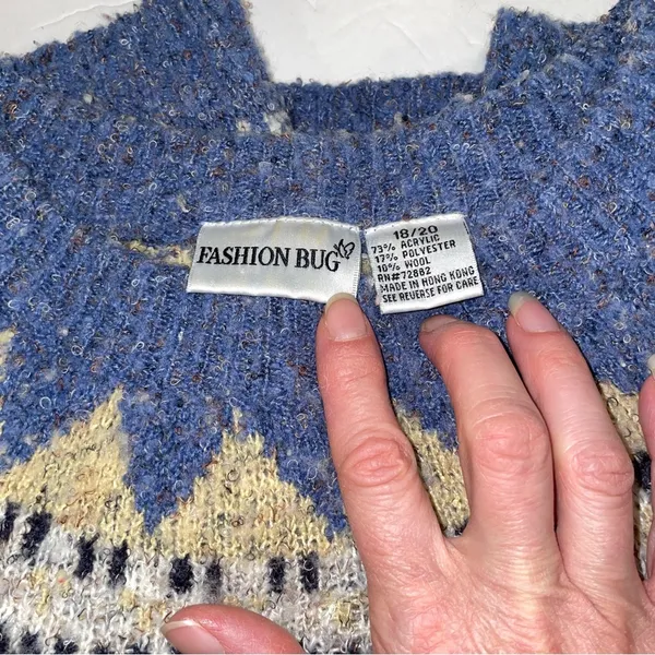 Cute y2k soft wool blend faire isle cozy sweater boucle blue - Image 5