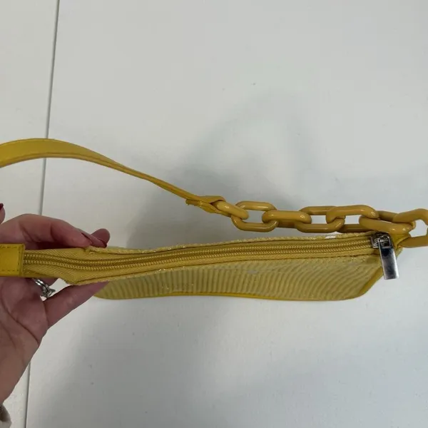 Art Class Y2K‎ Style Mini Bag Wristlet Yellow Corduroy Purse Embroidered Flowers Cottage - Image 7