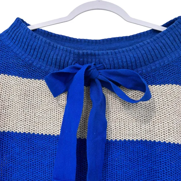 Free People Sweater Oversized Nautical Blue Beige Stripe SZ Sm Office Relaxed - Image 3