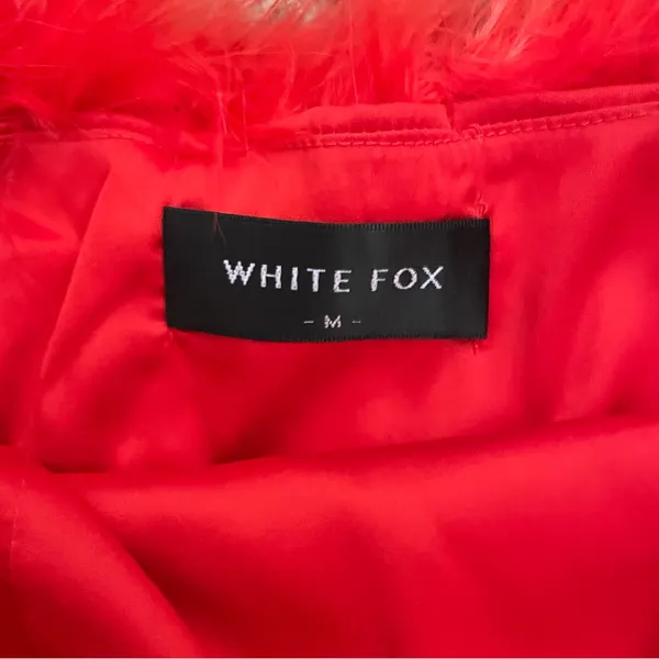 White Fox Boutique Start of Something Feather Mini Dress in Red Size Medium - Image 3