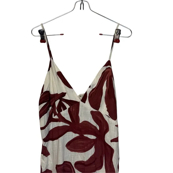 Paper Heart Women Tank Dress Floral Leaf Cream Burgundy V-Neck Coastal Large NWT - Image 2