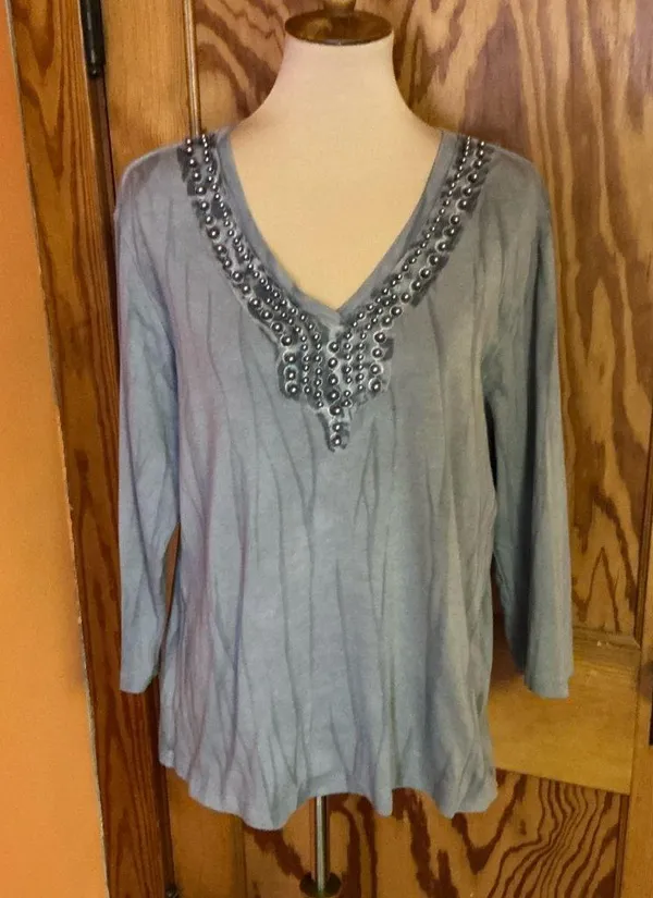 Vtg 90s Beaded tie dye Nature Art long sleeve top - Image 7