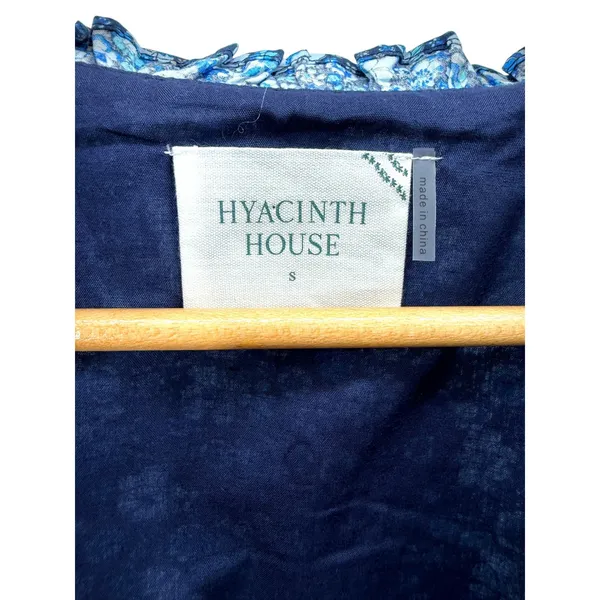 Hyacinth House Blue Floral Tiered Mini Dress Ruffle Neck 3/4 Puff Sleeve Small‎ - Image 5