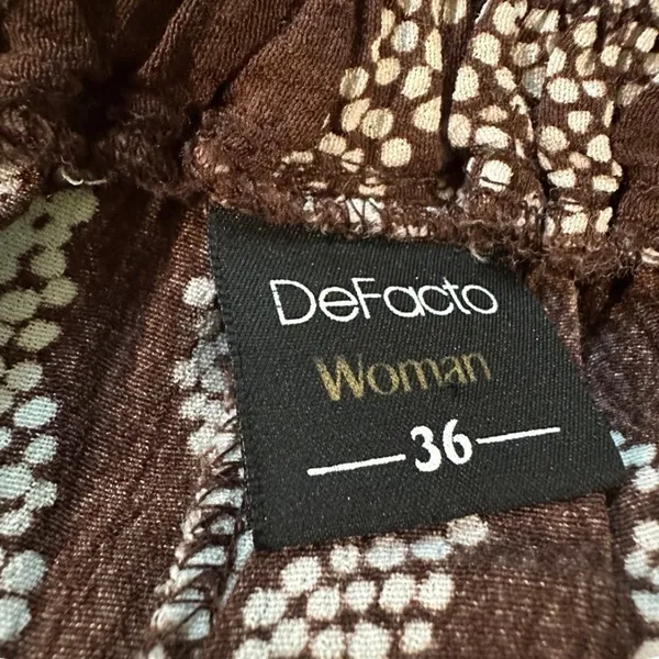 DeFacto 100% Viscose Chocolate Brown Botanical Wide Leg Pants Small Boho Resort - Image 8