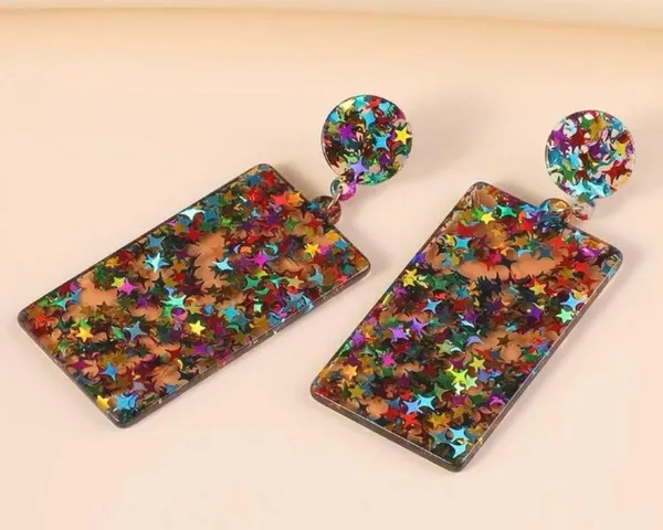 Multicolored Star Resin Rectangle Drop Earrings - Image 2